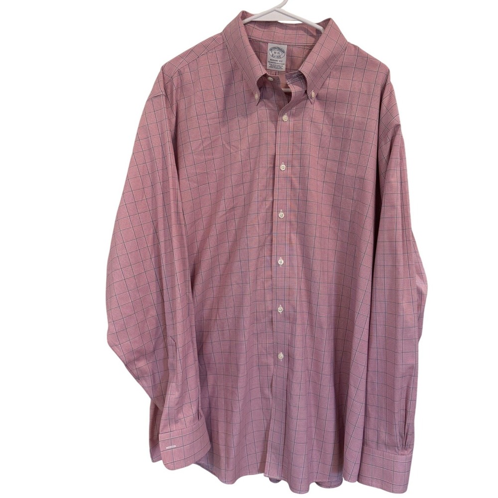 Brooks Brothers Regent Fit Pink Check Supima Cotton Non-Iron Shirt 18-35 Office